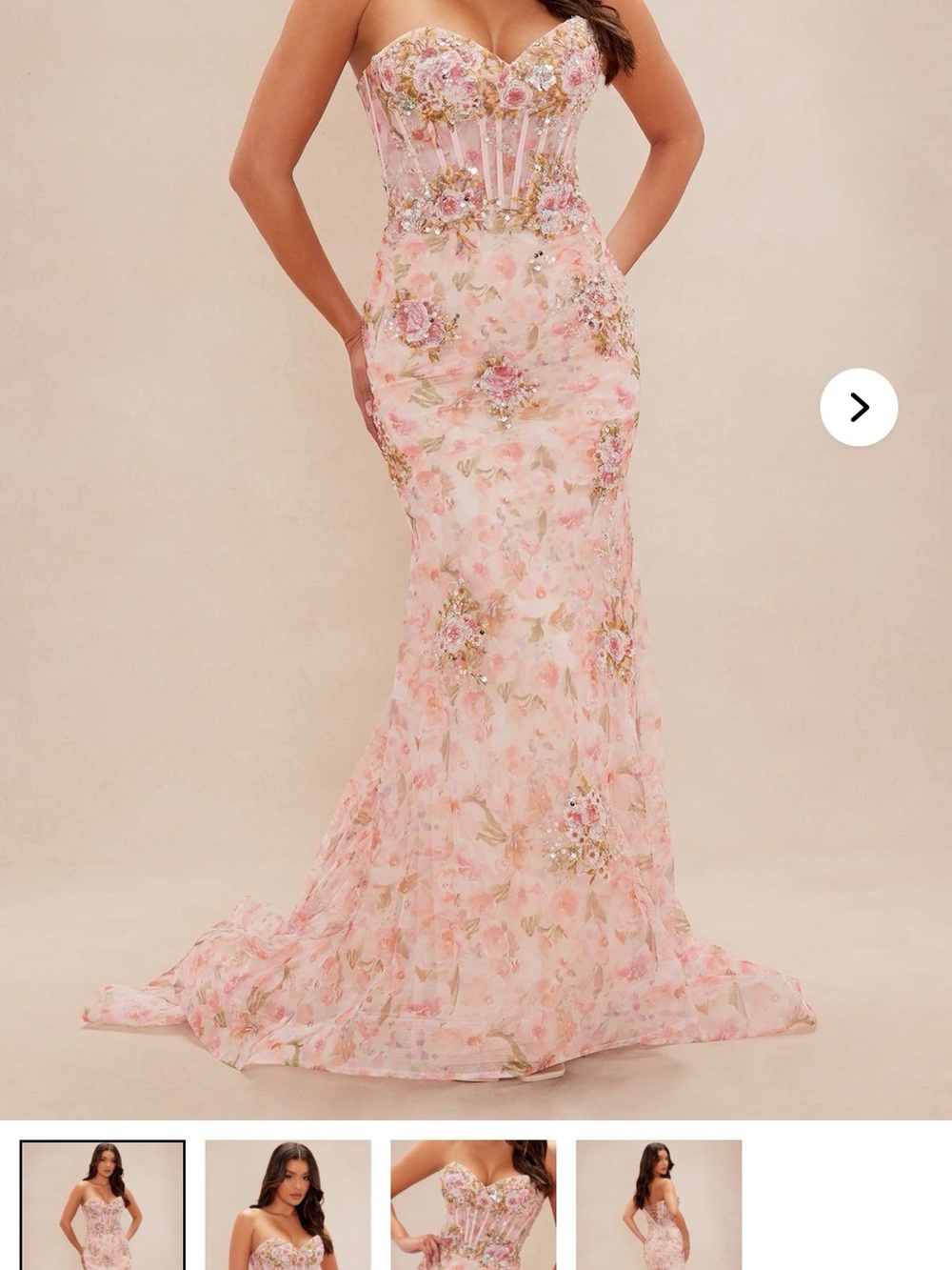 Gorgeous Pink Floral Embroidered Sequin Gown